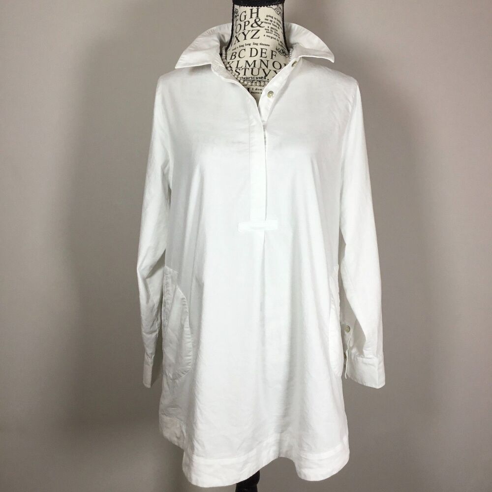 Soft Surroundings easy care cotton white collared shirt with pockets classy PL
